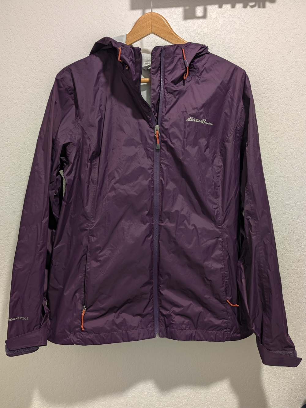 Eddie Bauer Women's WeatherEdge Purple Hooded Rain Jacket XL
